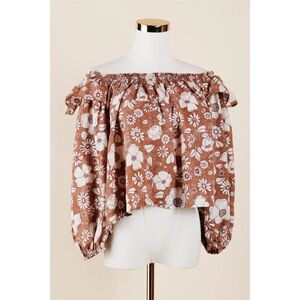 Sz XS Free People Brown Cropped Miss Daisy Printed Top In Vintage Combo EUC